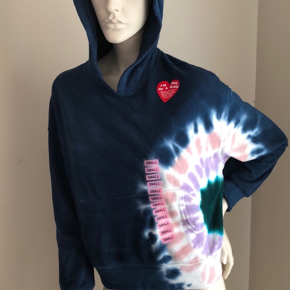 Wildfox Dark Navy Hoodie Kangaroo Pocket Tie Dye Pullover - Picture 2 of 15